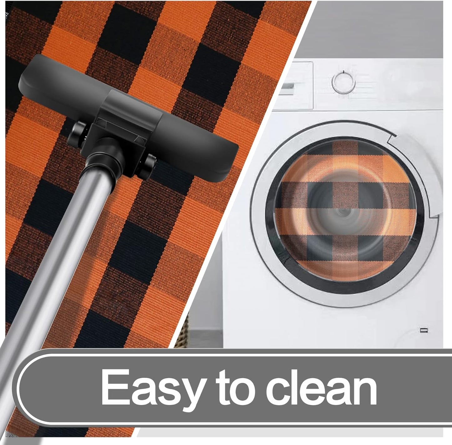 MUBIN Hand-Woven Cotton Rug, 27.5 x 43 Inches, Orange and Black Plaid Fall Outdoor Decorative Mat for Porch