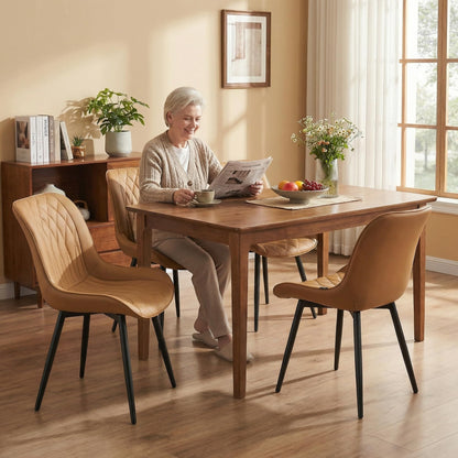 YOUNIKE Tan Faux Leather Dining Chairs Set of 2 Mid-Century Modern High Padded Back Comfy Upholstered Kitchen Chairs with Metal Legs Wide Seat Accent Side Chair for Dining/Living/Waiting Room