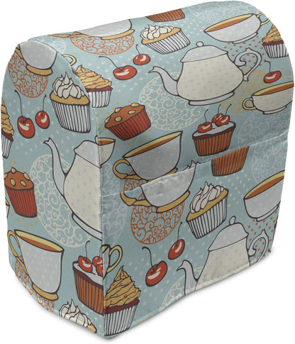 Lunarable Tea Party Stand Mixer Cover, Retro Style Kitchen Appliance Organizer Bag with Pocket, 6-8 Quarts