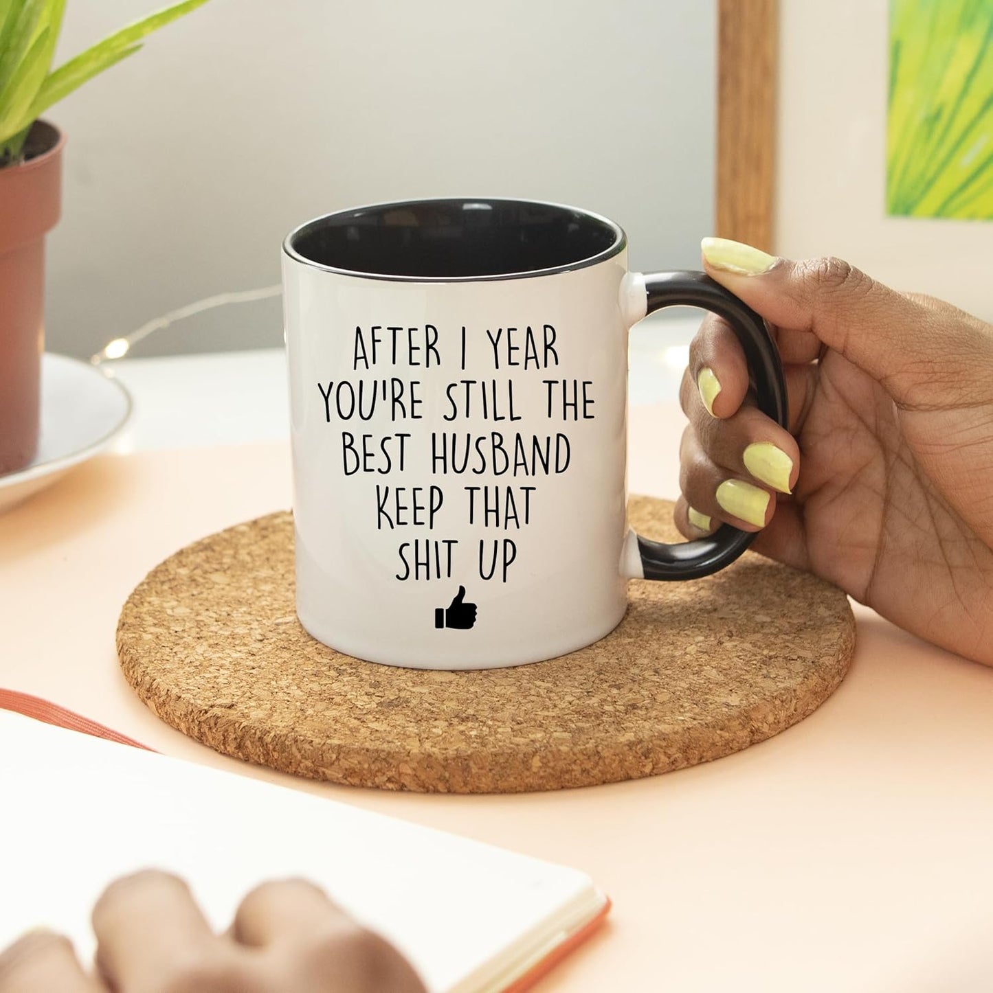 YouNique Designs 1 Year Anniversary Coffee Mug for Him, 11 Ounces, Black Handle