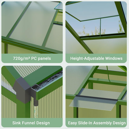 GarveeTech 8X12 FT Greenhouse, Polycarbonate Garden Greenhouse for Outdoors,Aluminum Frame Green House with Lockable Door and Adjustable Roof Vent, Ideal for Backyard Patio and Outside Growing