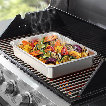 onlyfire Stainless Steel Baking Pan Barbeque Grilling Pan for Baking Breads, Grilling Chicken, Vegetables,15.5" X 11.6" X 2.8"