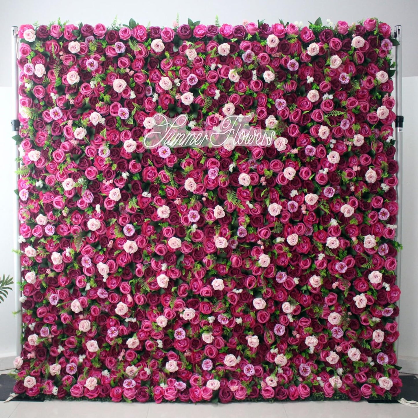 ERoomQ Purple Rose Flower Wall Green Leaf Floral Arrangement Flower Wall Panel Set, Artificial Wall Flower Backdrop 6D Silk Hydrangea Rose Floral Panel,3x3m/10x10FT
