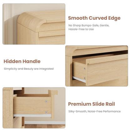Garvee 5 Drawer Dresser for Bedroom, 45" Tall Wooden Dressers with Curved Profile Design, Mid Century Chest of Drawers Closet Clothes Storage Organizer for Living Room, Entryway, Nursery, Natural