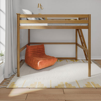 Max & Lily Full Size High Loft Bed with Ladder on End, Pecan, Solid Wood Modern Bed Frame for Kids/Teens, Pine, Non-Toxic Finish, 400 lb. Weight Capacity, Easy Assembly