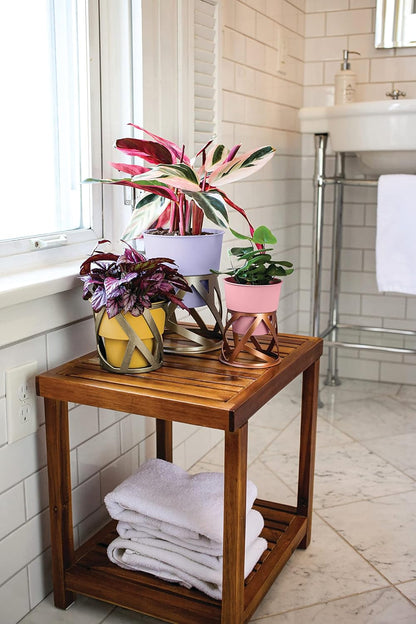 6 inch The HC Companies Indoor Plant Pot with Stand Small Taupe Curio Planter with a Geometric Stand in a Copper Finish