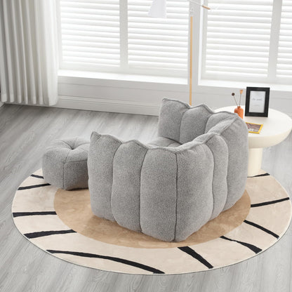 Plush Grey Chenille Bean Bag Chair for Adults | Large Comfy Lounger with Footstool | Ideal for Living Room, Bedroom, Gaming, Reading | 41"x32"x25"