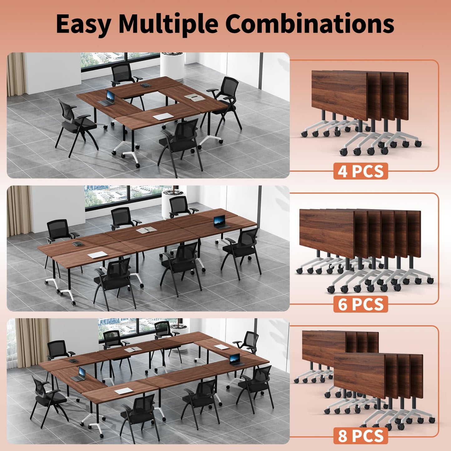 JNMDLAKO Conference Table 8 ft, Folding Conference Room Tables On Wheels - Mobile Rectangle Large Meeting Seminar Tables,Flip Top Mobile Training Room Table for Office Business Classroom