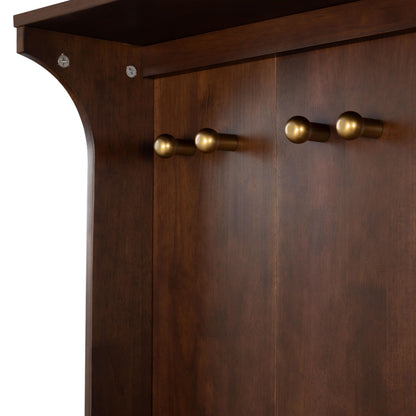 SAFAVIEH Couture Collection - Pitta Walnut & Gold Wood Hall Tree with Drawer and Coat Hooks, Entryway Storage Organizer (SFV4224A)