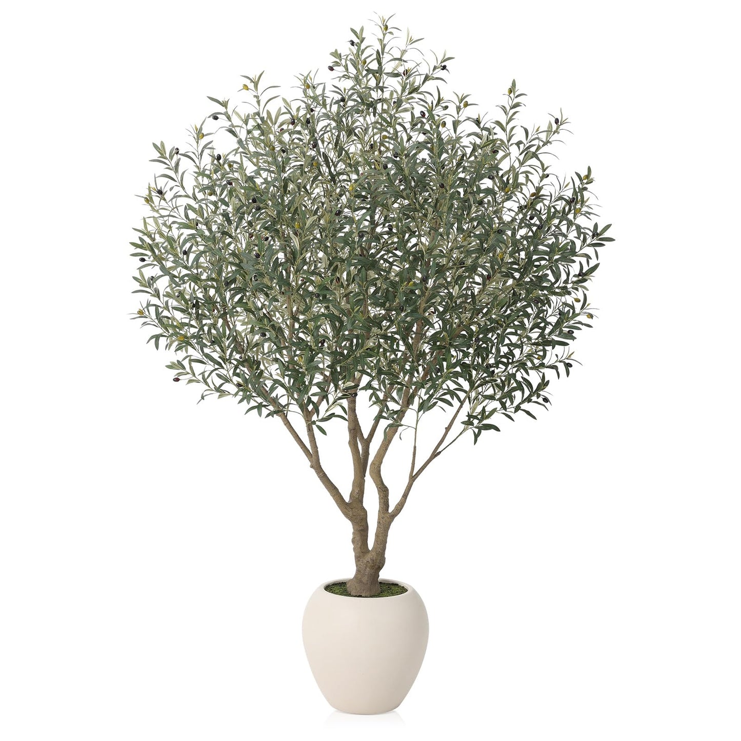 VeriNatural Artificial Olive Tree 8FT Faux Plant Home Decor - Large White Pot with Lifelike Silk Leaves, UV Resistant & No Maintenance - Indoor Outdoor Fake Tree for Modern Office Living Room,VN206