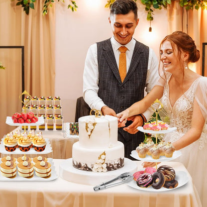 Xoogifae 13pcs Dessert Table Display Set, 4pcs Tiered Cupcake Stand Holder Tower, 1pc Acrylic Dessert Display Riser, 6pcs Serving Trays, 2pc Tong Combo For Wedding Party Birthday Bride Baby Shower