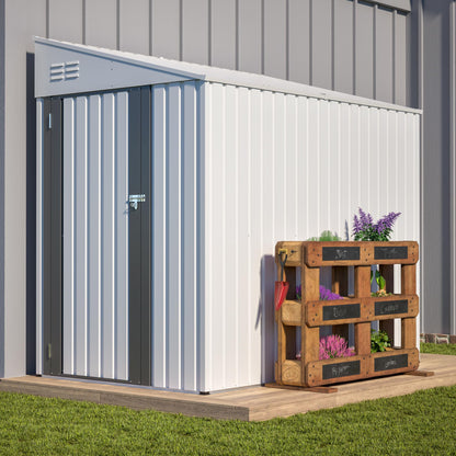YOPTO 4×7 FT Outdoor Metal Storage Shed,Heavy-Duty Lean to Storage Shed with Lockable Door and Reinforced Beams,All Weather Waterproof Storage House W/2 Air Vents,for Backyard,Patio,Lawn,White