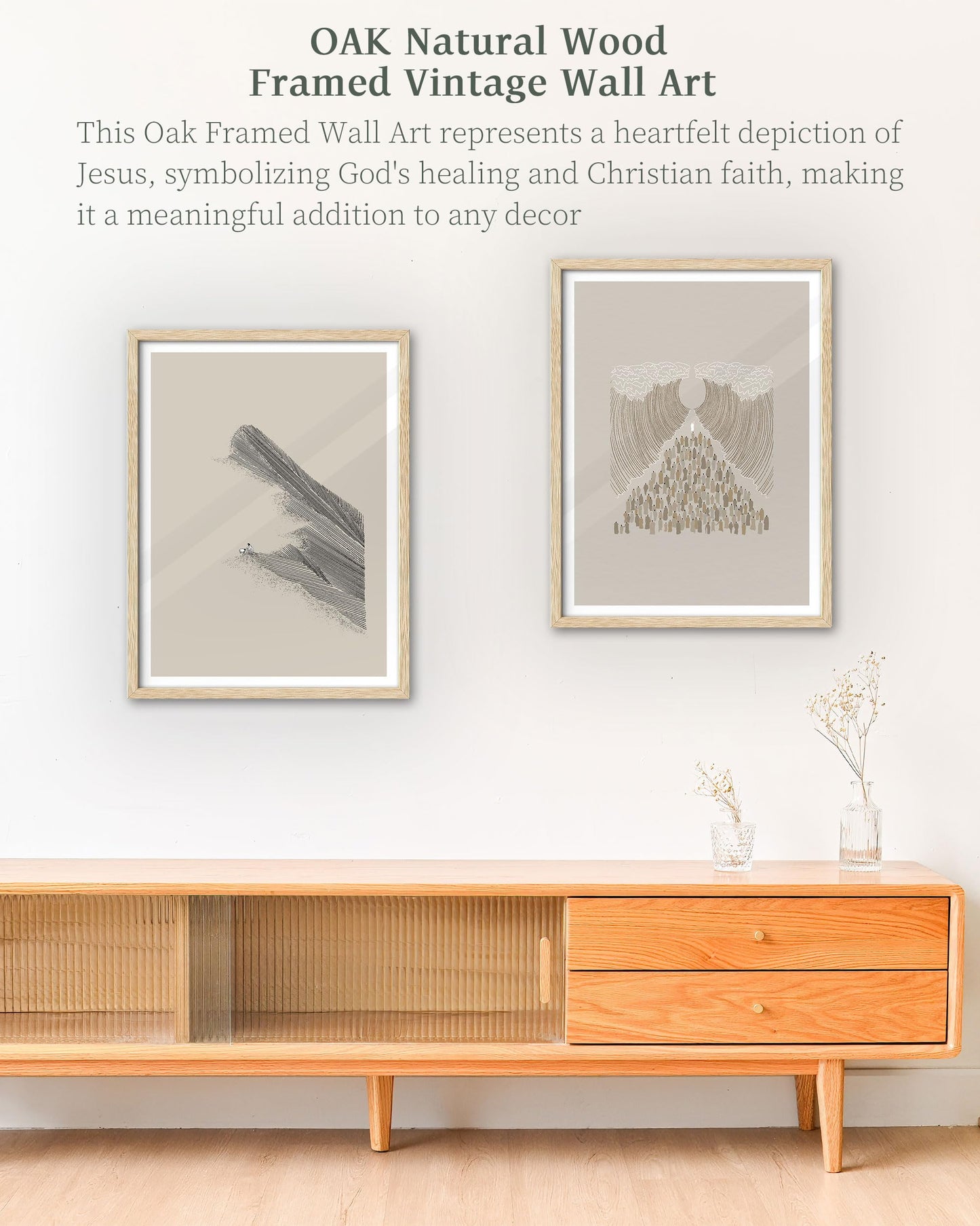 iHery Natural OAK Wood Jesus and Peter Walk on Water Framed Wall Art, 12x16 in Modern Sketch Bible Verses Canvas Art Decor, Beige Logs Boho Scripture 1Pack for Living Room Bedroom