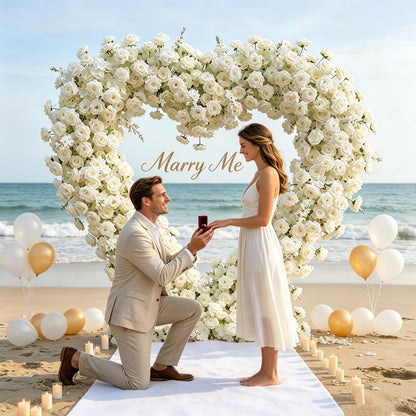 6.56×6.56ft Heart-Shaped Artificial Flower Arch Backdrop with Fabric Base, Floral Decor for Wedding Arch, Ideal for Birthday Banquets & Outdoor Party Scene Decoration (White, Arch Frame Not Included)
