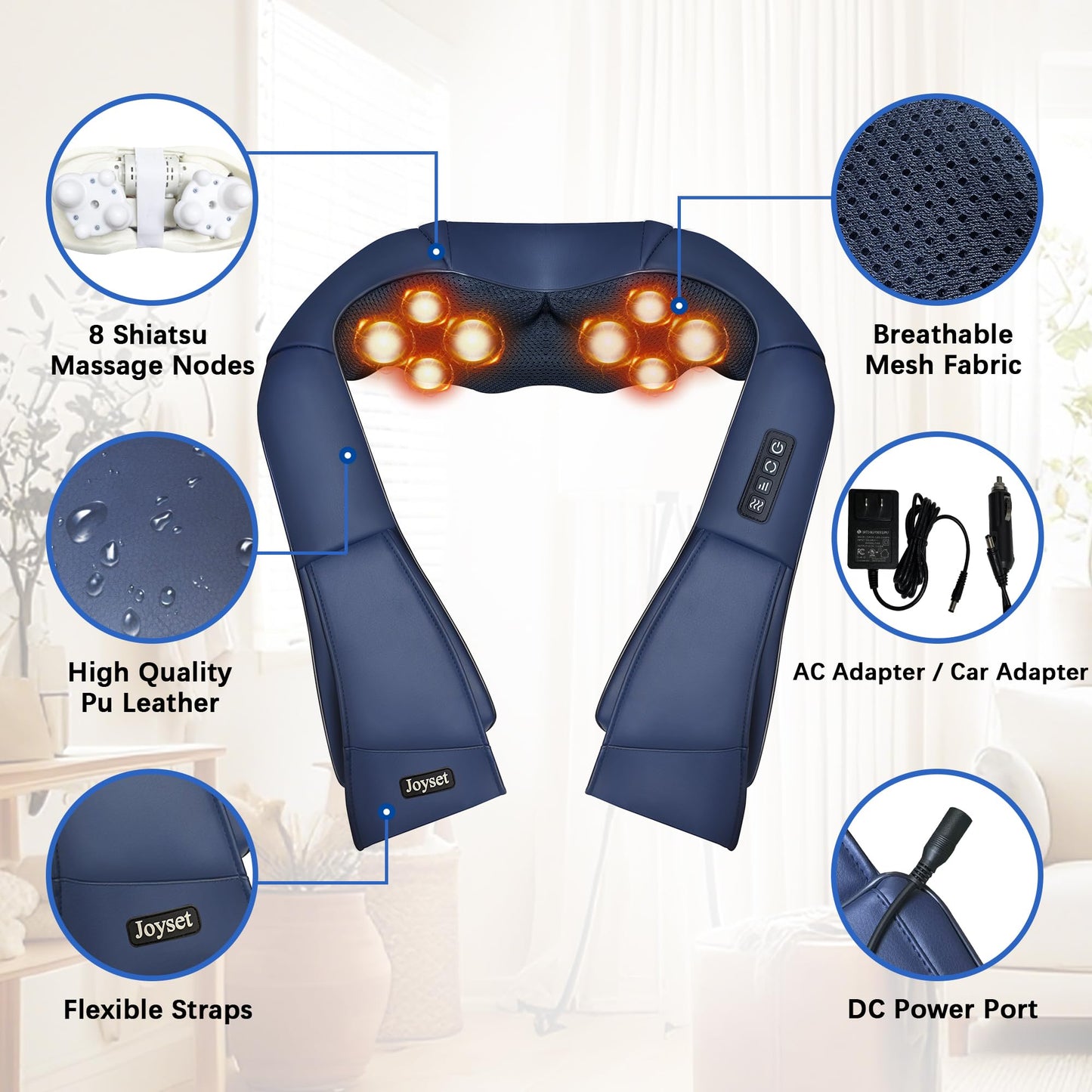 Joyset Shiatsu Neck and Back Massager with Heat,Electric Shoulder Massager for Pain Relief Deep Tissue,3D Kneading Massage with Cloth Cover Easy to Clean Best Gift for Men Women Parents