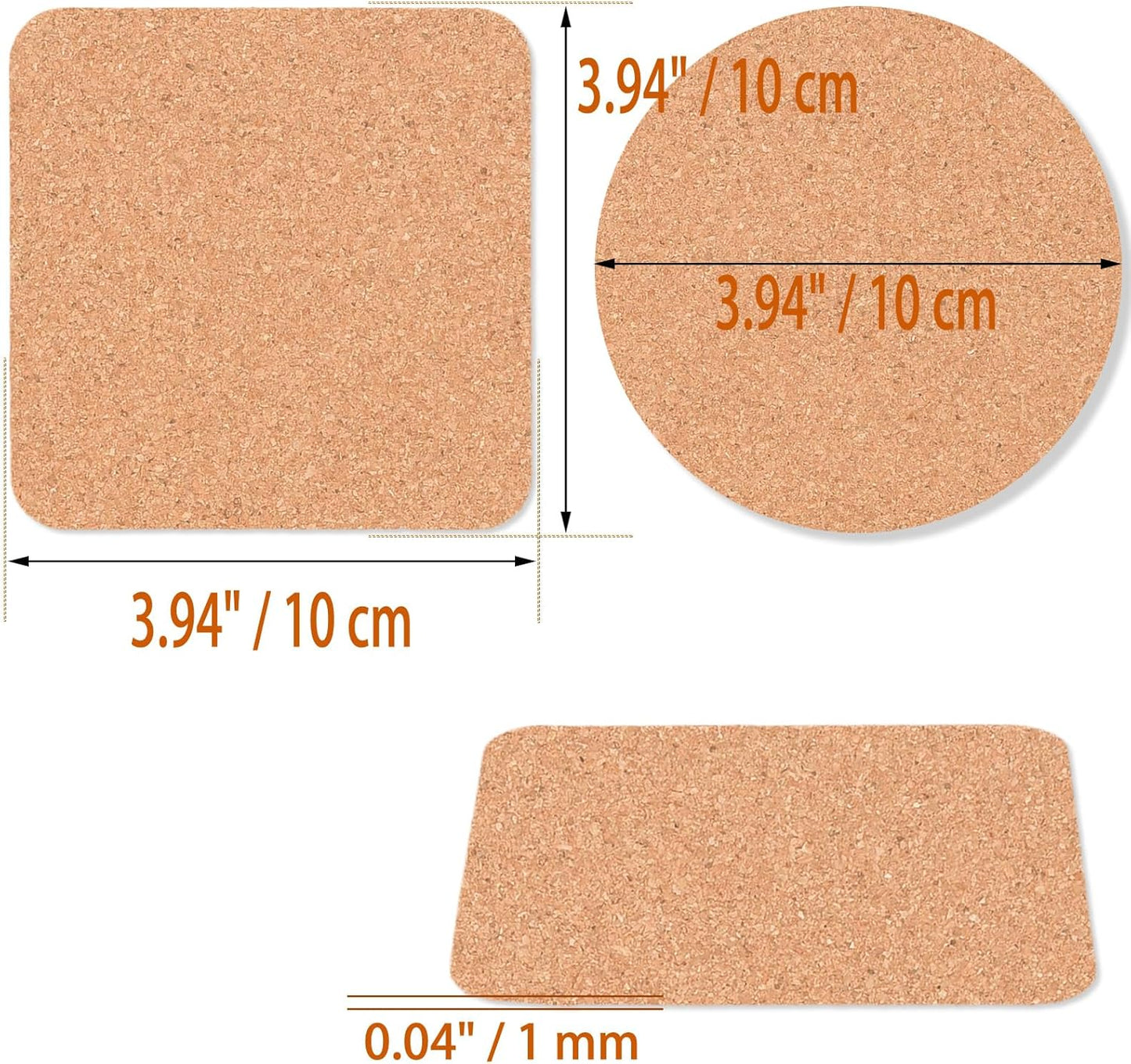 54 Pcs Cork Coasters, 4 Inches with Adhesive, Bulk Cork Sheets Mats for Drinks, Plants, DIY Crafts, Office (4"x 4",