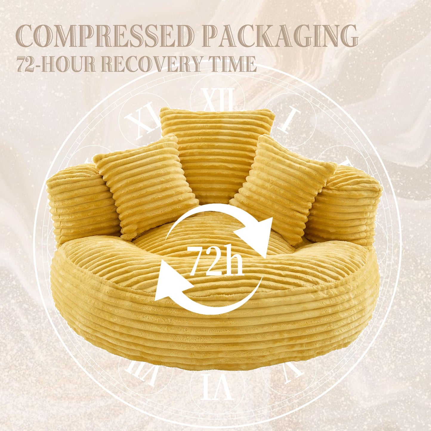 KEIKI Oversized Bean Bag Sofa Chair with Armrests & Pillows, Corduroy Beanbag Chair for Adults & Teens, Memory Foam Lazy Sofa No Assembly, Cozy Dorm Room & Apartment Furniture