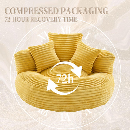 KEIKI Oversized Bean Bag Sofa Chair with Armrests & Pillows, Corduroy Beanbag Chair for Adults & Teens, Memory Foam Lazy Sofa No Assembly, Cozy Dorm Room & Apartment Furniture