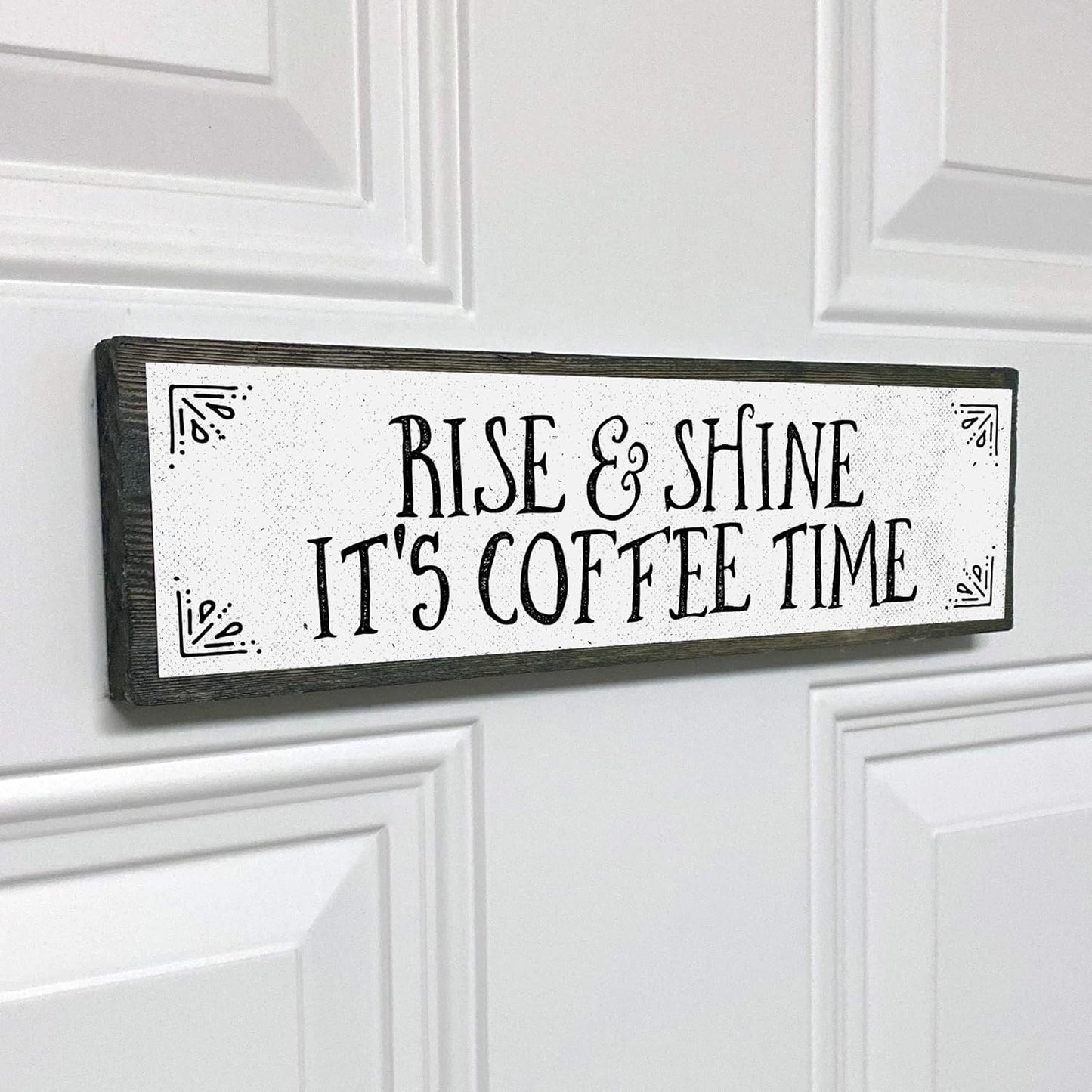 Coffee Wood Signs (Medium - Wood And Metal, Rise and Shine It’s Coffee Time)