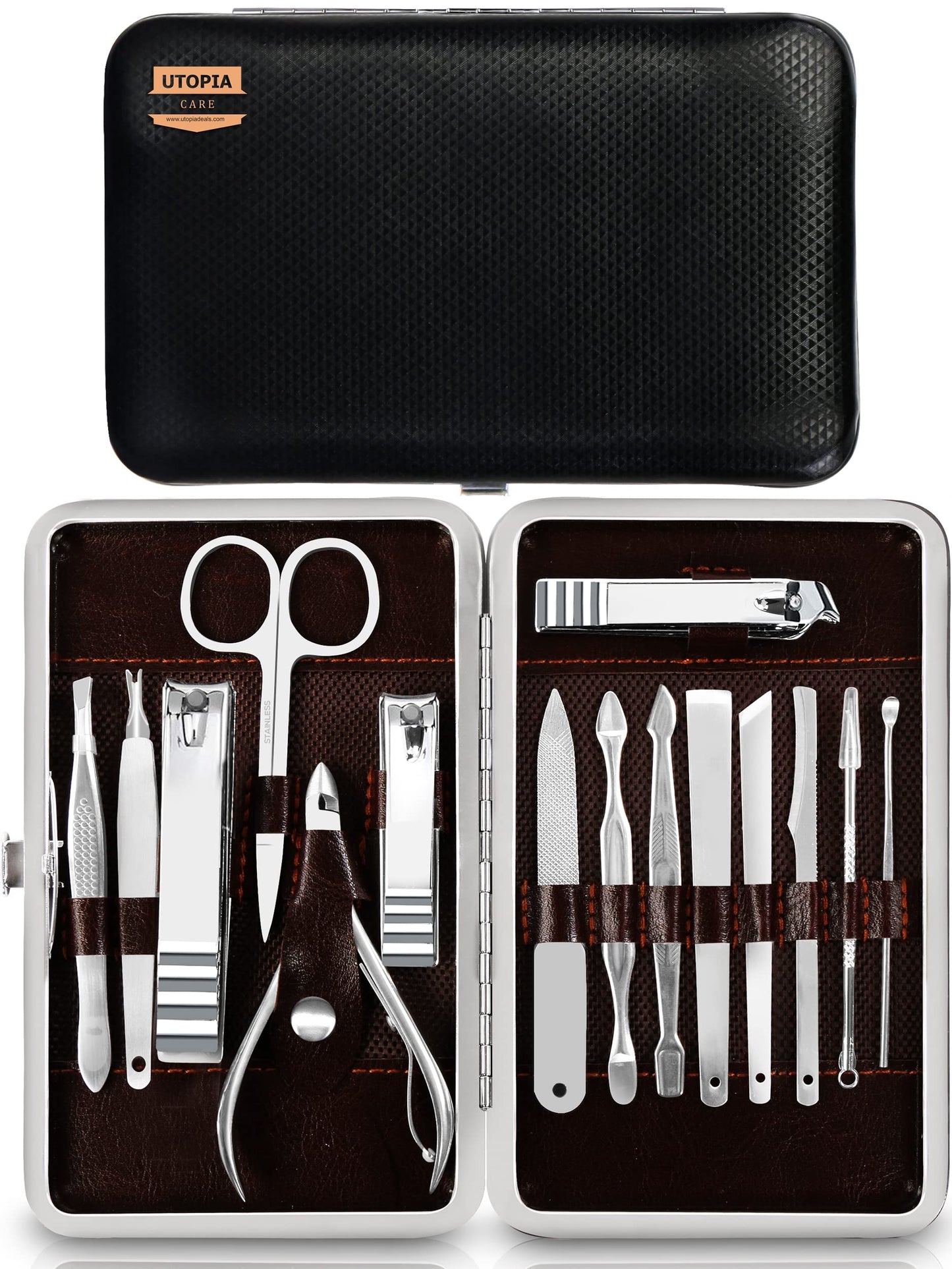 Utopia Care Nail Clippers Professional Nail Kit or Manicure Kit for Women and Men, Stocking Stuffers or Groomsmen Gifts 16Pcs Pedicure Set for Fingernail, Toenail Clippers with Travel Case