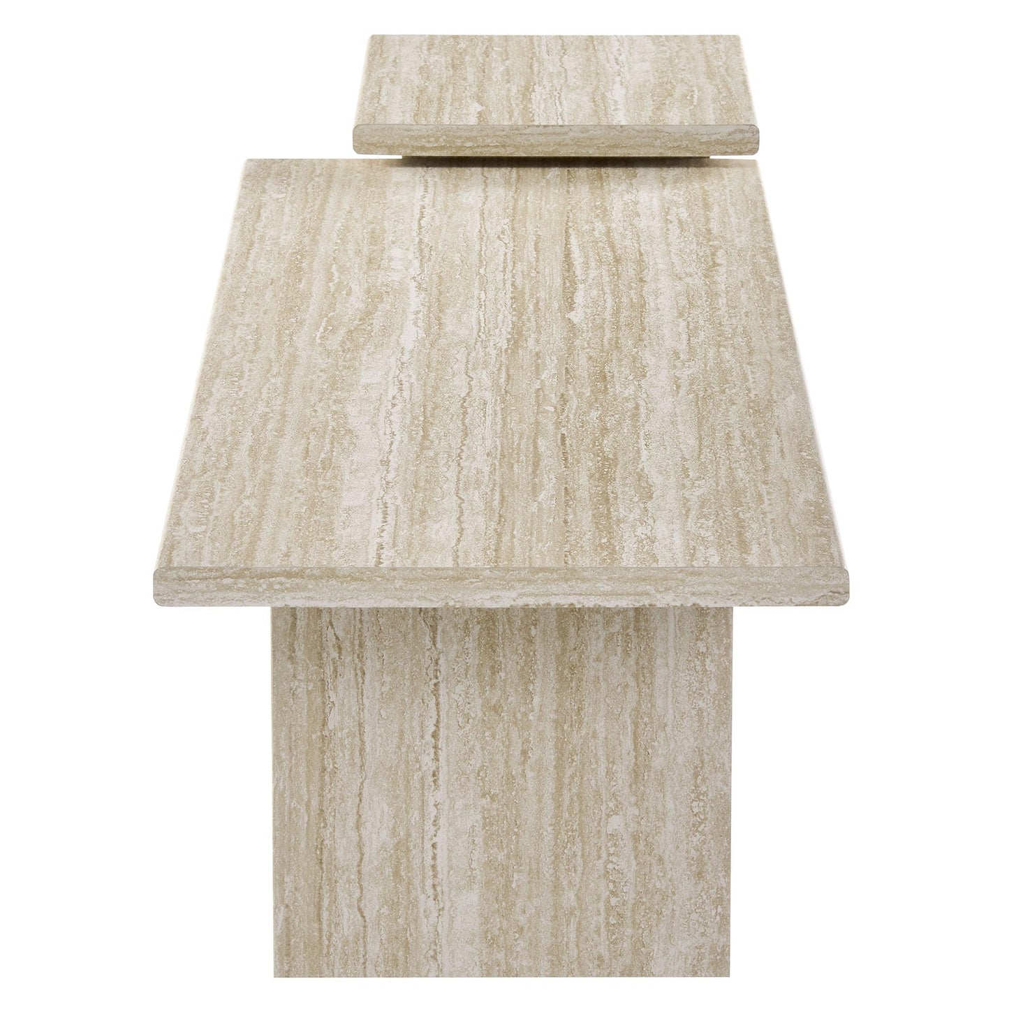 Modway Render Faux Travertine Slatted Nesting Coffee Table Set in Travertine - 2 Piece Low Profile Coffee Table Mid Century Modern - Abstract Coffee Tables for Living Room - Nested Accent Tables