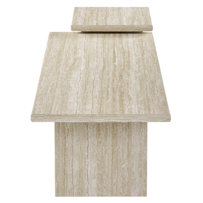 Modway Render Faux Travertine Slatted Nesting Coffee Table Set in Travertine - 2 Piece Low Profile Coffee Table Mid Century Modern - Abstract Coffee Tables for Living Room - Nested Accent Tables
