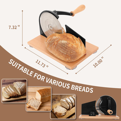 CAWIU Manual Bread Slicer with Hand Crank- Adjustable Thickness Bread Cutter for Even Slices, Perfect for Homemade Sourdough, Sandwich, and More, Black