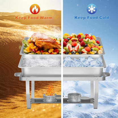 Chafing Dish Buffet Set - HARDURA 4 Packs 9.5QT Stainless Steel Food Warmer, Leak-Proof & Foldable Design, 4+ Hours Insulation, for Buffet Servers and Warmers, Ideal for Catering, Party （Silver）