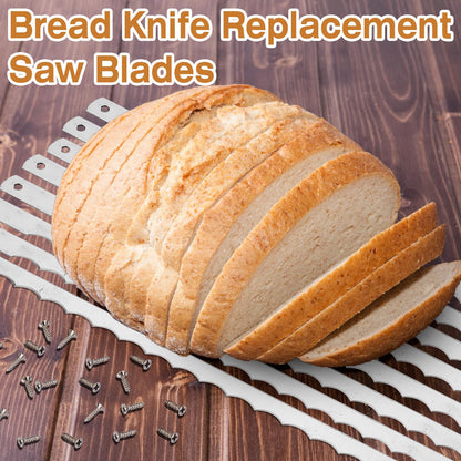 Therwen 12 Pcs Bread Bow Knife Blades 10.8" Serrated Stainless Steel Blades with Screws Replacement for Wood Bread Cutter, Sourdough, Baguettes, Cakes
