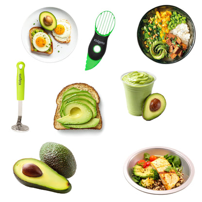 2pc Avocado Tool Set in Box - 3-in-1 Avocado Slicer with Cutter & Pit Remover + Mini Masher - Kitchen Utensil Gift Set for Guacamole Lovers by Xidgets (Zippy Green/Zippy Green)