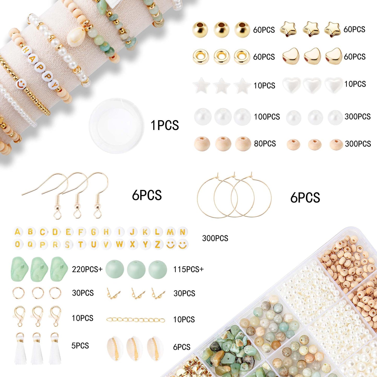 Xylise Jewelry Making Supplies Kit Natural Stone Beads for Irregular Natural Stone with for DIY Craft Bracelet Necklace Earrings for Adults (Amazonian)