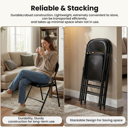 LING RONG Metal Folding Chairs 12 Pack All Steel Metal Frame Portable Commercial-Grade Foldable Chair with Double Hinged for Office Wedding Party Patio Dinning Events, Onyx Black