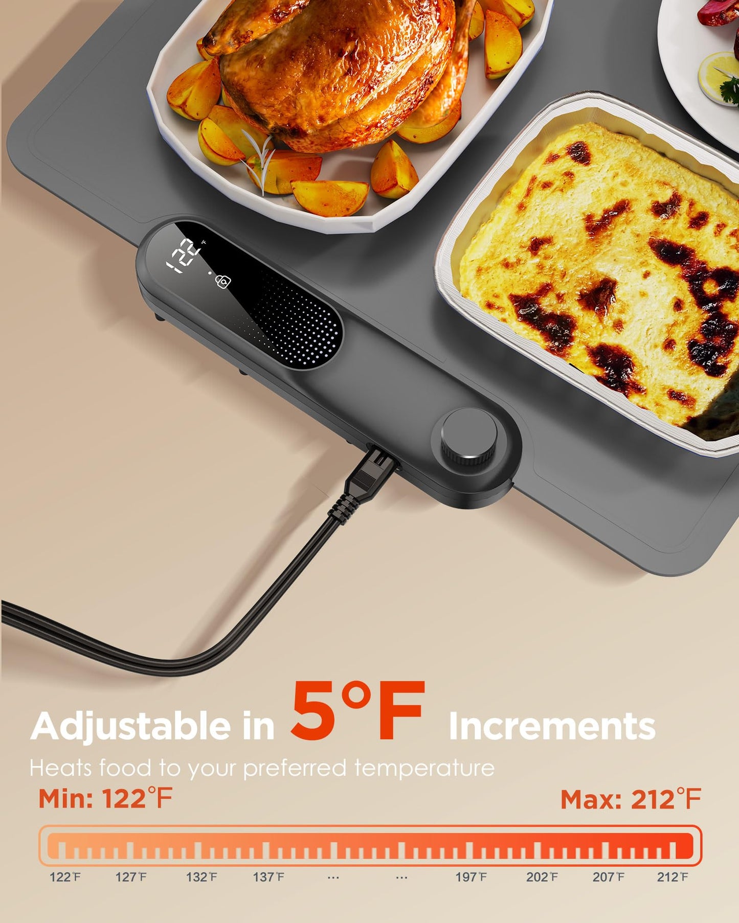 FEPPO Food Warming Mat, (XXL 35”x16”) Electric Warming Trays for Buffets Party, Fast Full-Surface Heating Mat for Food with 19 Level Adjustable Temperature and 6 Hours Timer, Roll Up Food Warmer