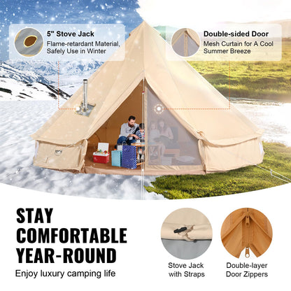 VEVOR Canvas Tent Bell Tent, 4 Seasons 4 m/13.12 ft, for Camping with Stove Jack, Family Camping Outdoor Hunting Party