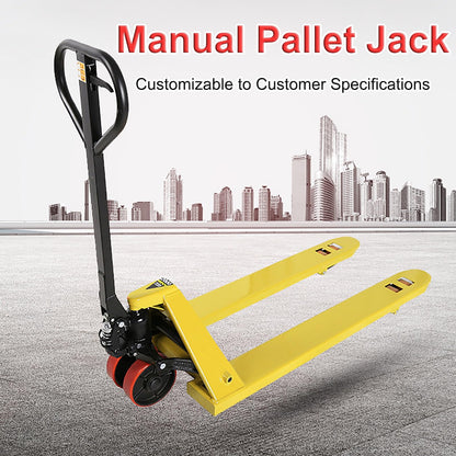 High Capacity Pallet Jack with48x 27in,3000KG. Capacity, Manual Truck for Warehouse, Manufacturing and Retail, Yellow Powder-Coated Surface Finish(122x68.5x20cm)