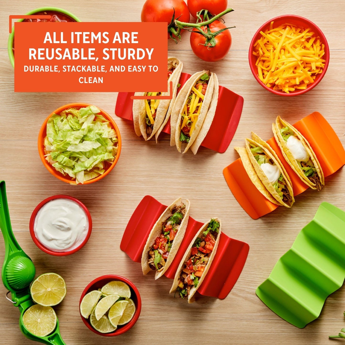 IMUSA 12pc Taco Fiesta Set, Red/Orange/Green