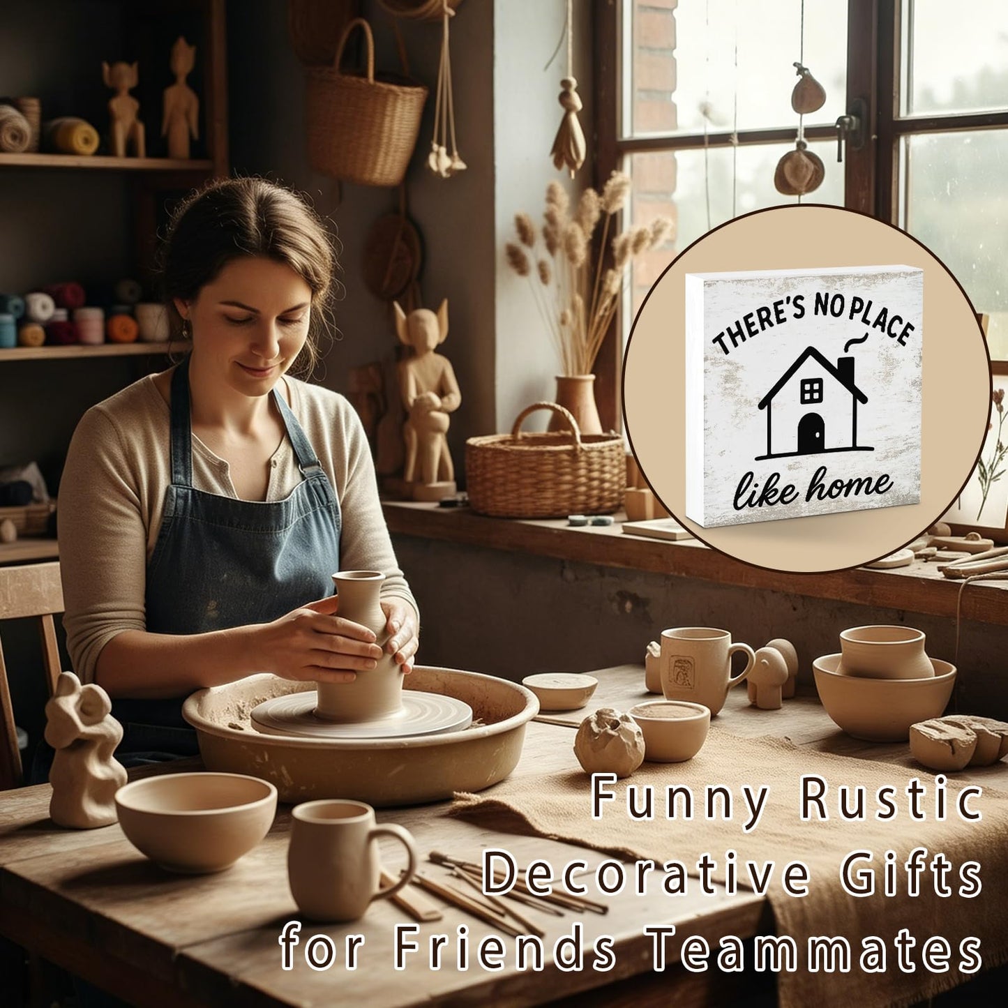 There's No Place Like Home Rural Rustic Farmhouse Sign Countryside Desk Decor for Home office Kitchen Bedroom Living Room Shelf Charming Decorations Gift for Country Lovers Family Housewarming Accent