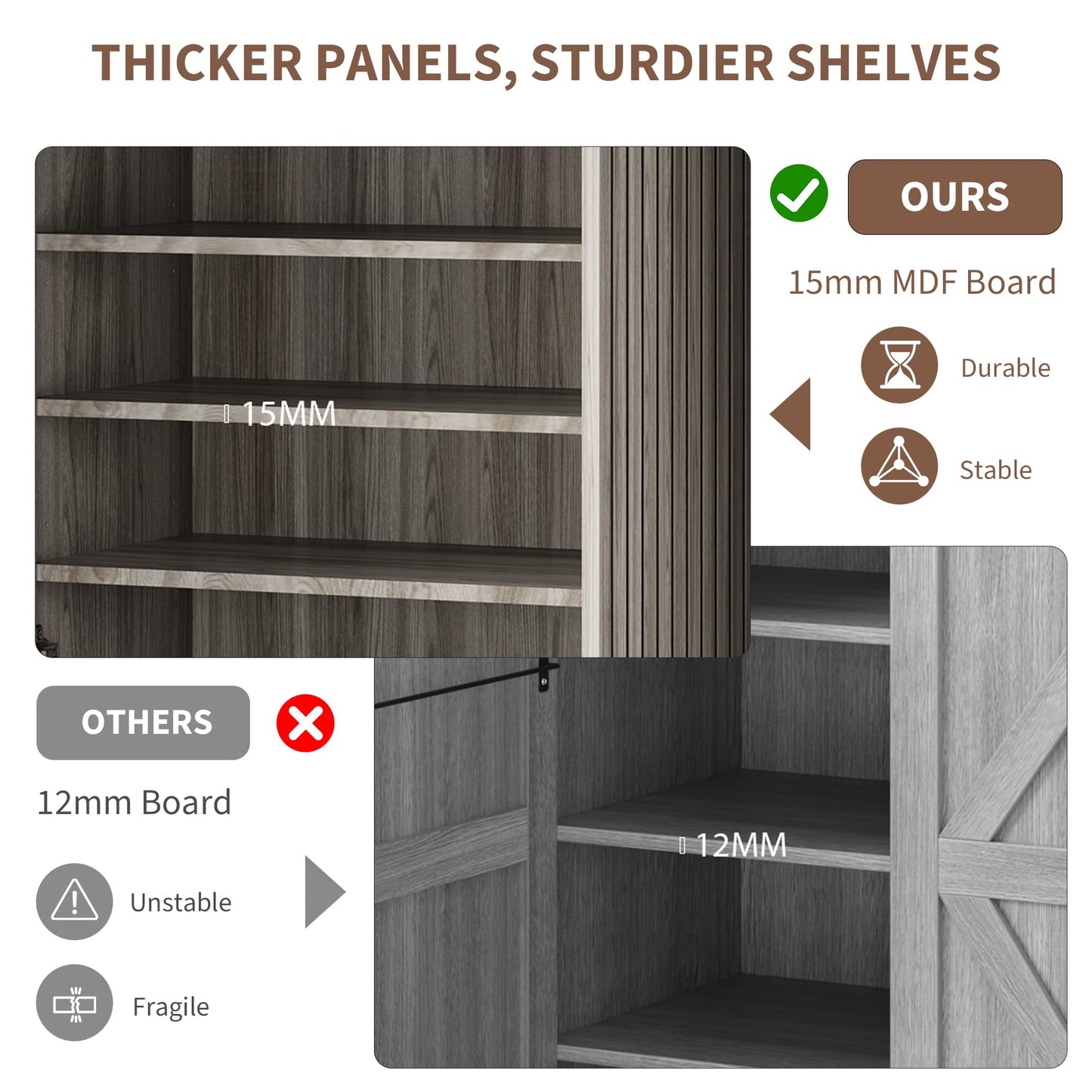 Garvee Large Shoe Cabinet with Doors, 3 Door Shoe Storage Cabinet with Adjustable Shelves & Hooks, 6 Tier Shoe Organizer Cabinet for Entryway, Hallway, Wooden Shoe Rack Cabinet for 30+ Pairs, Grey