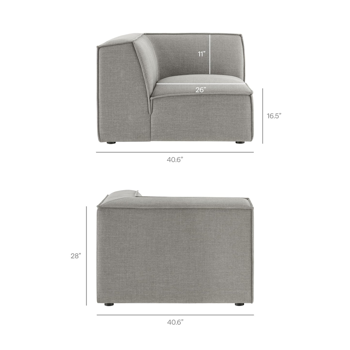 Modway Restore Performance Fabric Upholstered 4-Piece Modular L-Shaped Sofa in Pewter – Sectional Couch with Right-Facing Armchair, Armless Chair, Corner Chair, and Left-Facing Chaise