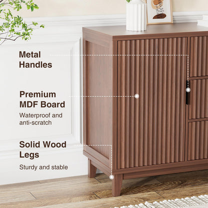 47.2" W Storage Cabinet with 3 Drawers, Fluted Buffet Cabinet with Storage, Large Sideboard with 2 Door, Modern Mid Century TV Stand Coffee Bar Cabinets for Living Room, Kitchen, Entryway