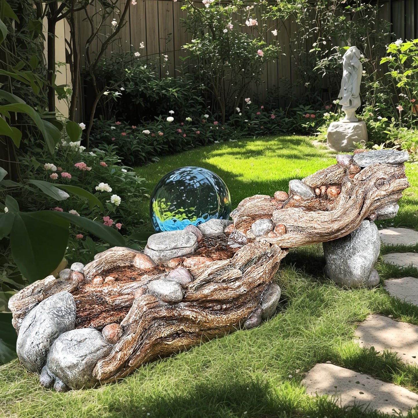 Jocoevol 60" Long Cascading Outdoor Rock Water Fountain, 5-Tier Tranquil River Waterfall, Realistic Rock Design, Serene Flowing Water Sound for Outdoor Garden, Patio, Landscaping, Home Decor