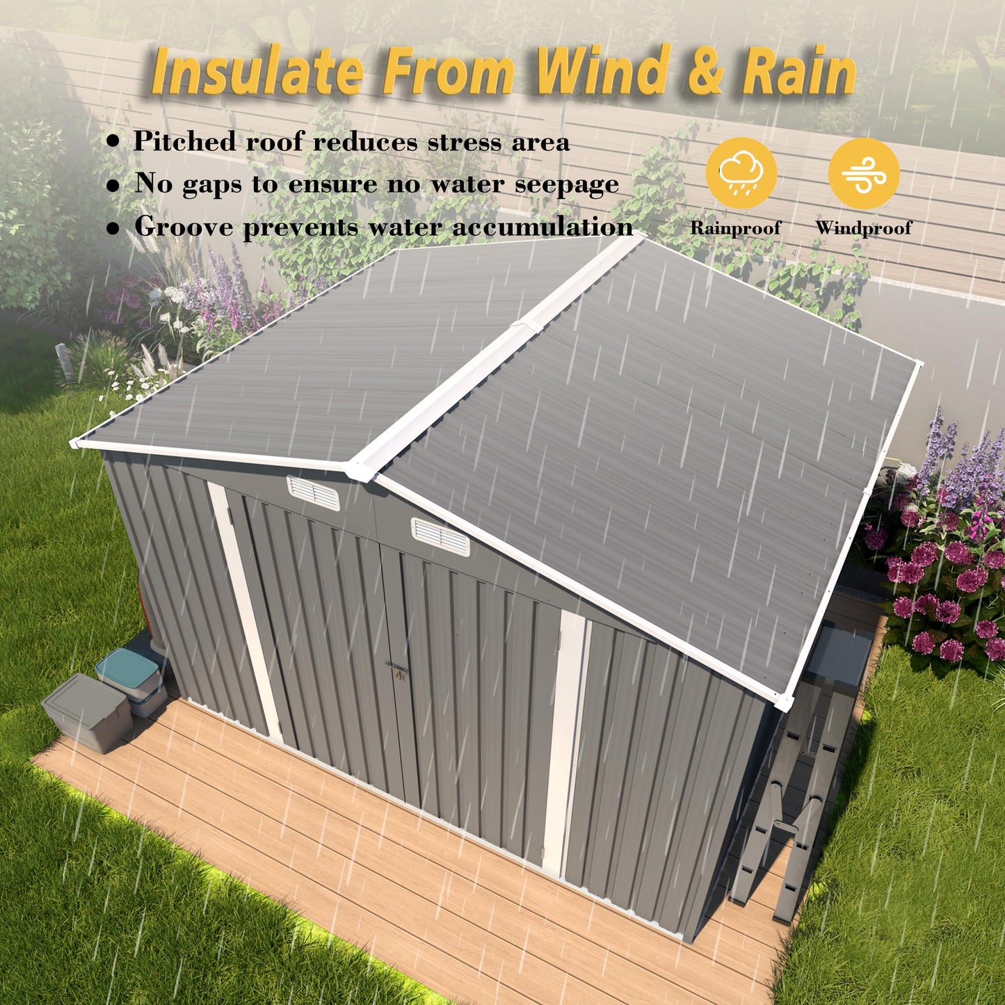Vigo huseeo 10x8x6.4FT Outdoor Storage Shed, Galvanized Steel Garden Shed with Lockable Door & Window, Waterproof Metal Tool Storage for Garden, Backyard, Patio, Lawn(Grey)