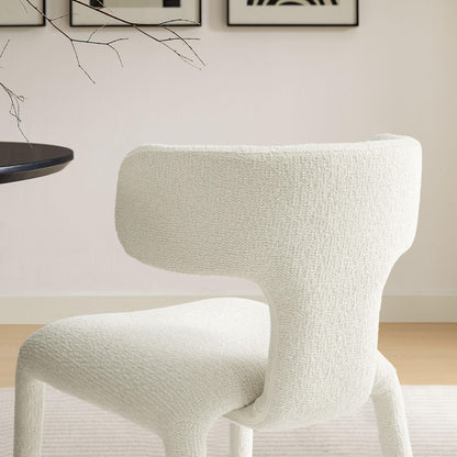 Modway Stellan Upholstered Boucle Dining Chair in Cream – Fabric Accent Chair with Curved Backrest – Armless Side Chair for Dining or Living Room