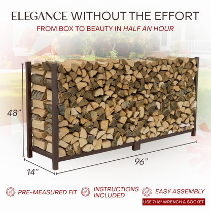 Woodhaven 8-Foot Firewood Rack – Made in USA – 1/2 Cord Raised Lumber Storage Rack – Keeps Wood Dry & Ready – Heavy-Duty Steel, Lifetime Structural Warranty (Without Cover)