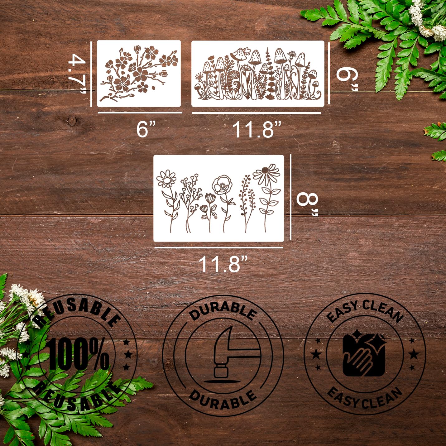Large Flower Stencils for Walls Wildflower Stencil Reusable Floral Stencils for Painting on Wood Fence Canvas Fabrics Furniture