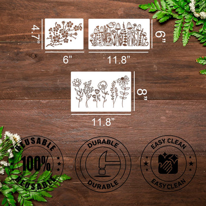 Large Flower Stencils for Walls Wildflower Stencil Reusable Floral Stencils for Painting on Wood Fence Canvas Fabrics Furniture