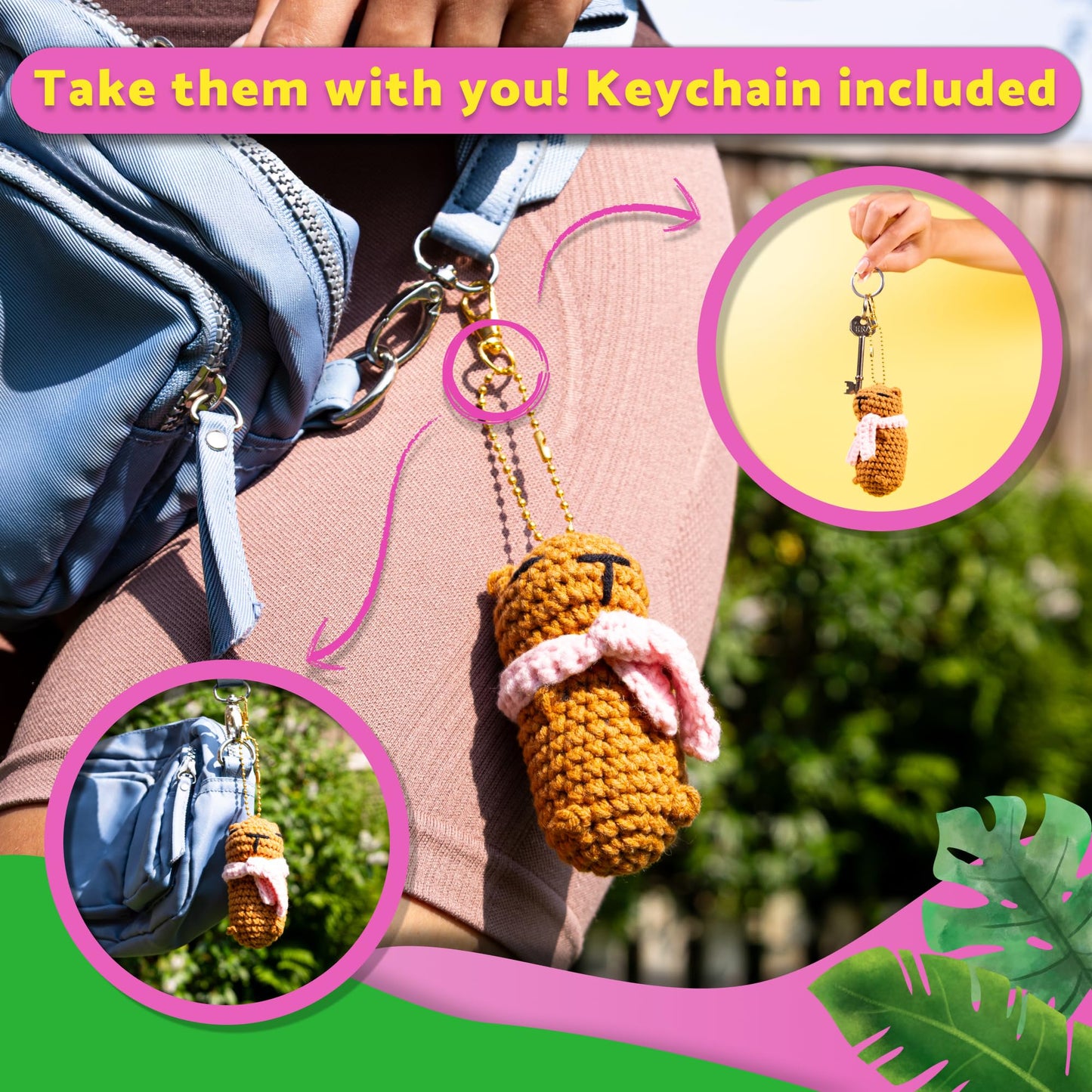 Berstuk Peachy & Plum – Snuggly Capybara Crochet Kit for Beginners – Easy Amigurumi Animal Kit with Yarn, Hook, Keychains & Step-by-Step Tutorials – Adorable DIY Gift for Teens & Adults