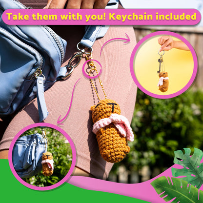 Berstuk Peachy & Plum – Snuggly Capybara Crochet Kit for Beginners – Easy Amigurumi Animal Kit with Yarn, Hook, Keychains & Step-by-Step Tutorials – Adorable DIY Gift for Teens & Adults