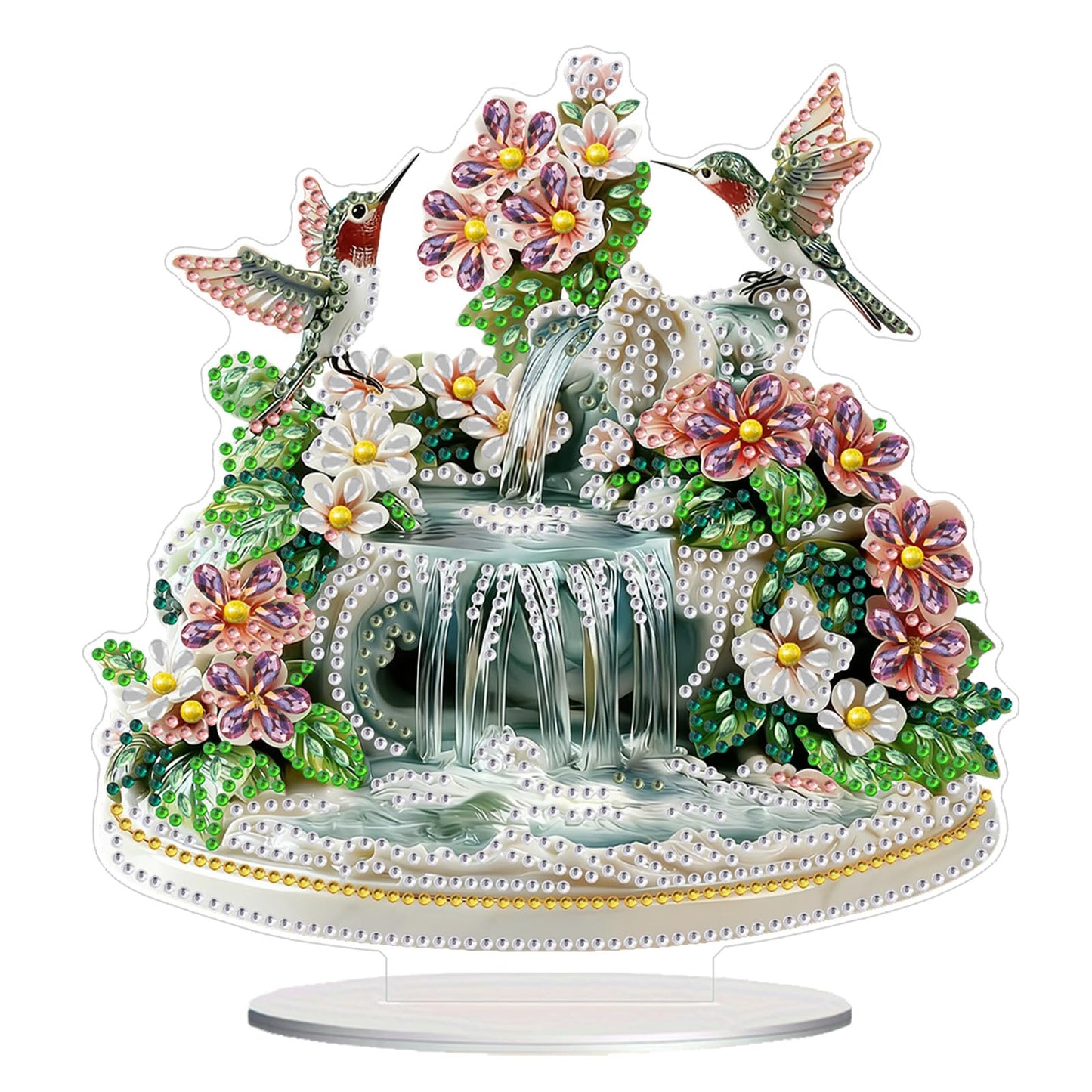 CEOVR Hummingbird Diamond Painting Tabletop Ornament, Bird Flower Diamond Art Kits for Adults, Special Shape DIY 5D Gem Art Crafts, Acrylic Home Desktop Decor with Base, Box Kit, 7.67×7.87inch