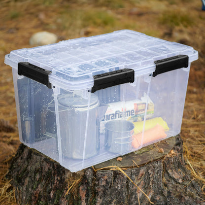 Sterilite 16 Pack 54 Qt Gasket Box, Clear Stackable Plastic Storage Container with Lids, Black - Waterproof and Dustproof Tote for Home Organization
